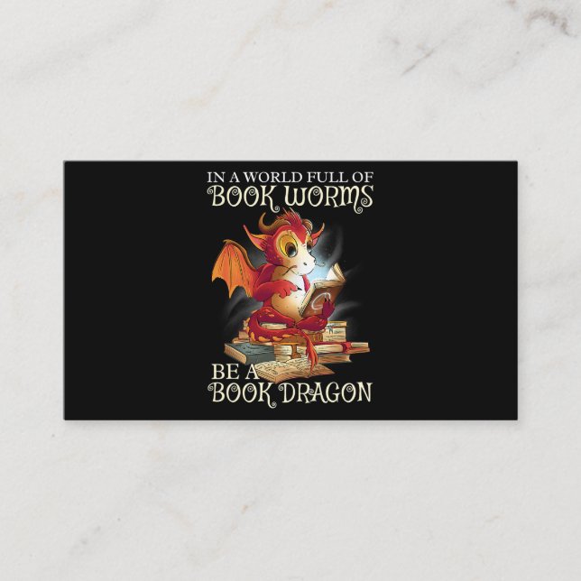 Läsning av bokmask för drakmak för Älskare Bibliot Visitkort (Framsida)