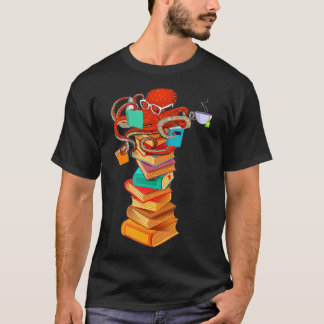 Läsning av bokmasken för Octopus Tea Coffee Bok Äl T Shirt