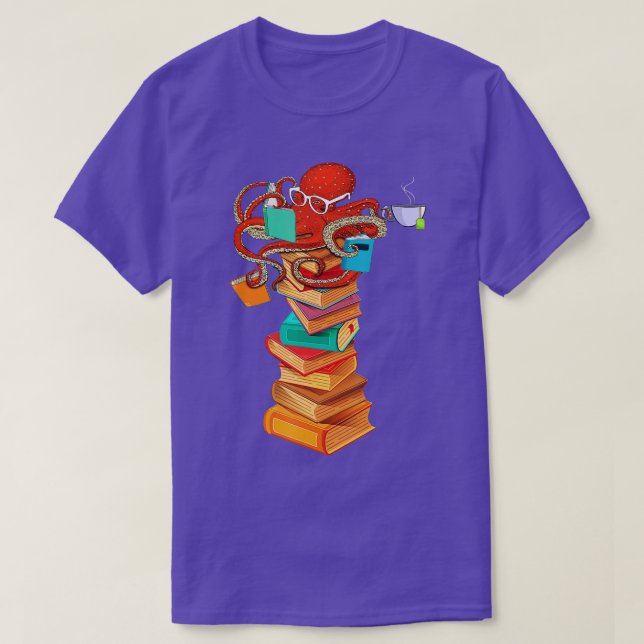 Läsning av bokmasken för Octopus Tea Coffee Bok Äl T Shirt (Design framsida)