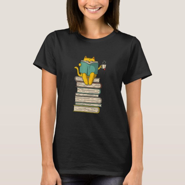 Läsning av Cat Bok Ea Gi T Shirt (Framsida)