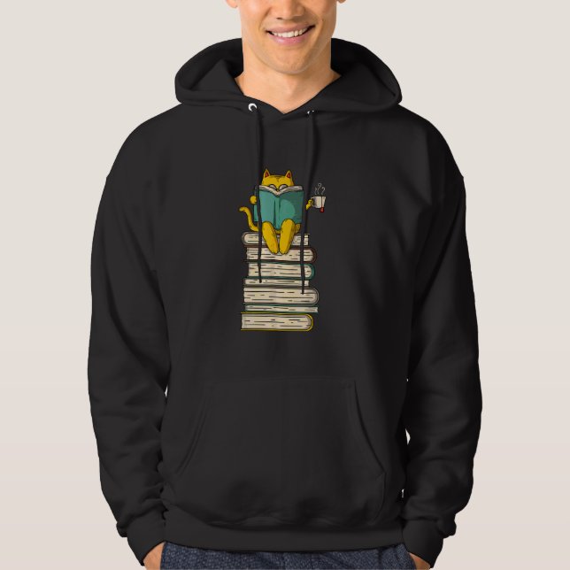 Läsning av Cat Funny Bok & Tea Hoodie (Framsida)