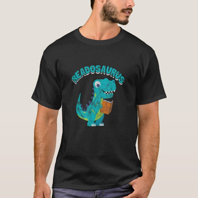 Läsning av Readosaurus Bok Saurus Dinosaur Bookwor T Shirt (Framsida)
