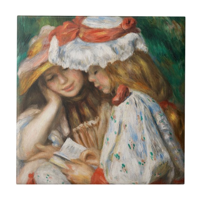 Läsning av två flickor - Renoir Impressionist-måln Kakelplatta (Framsidan)