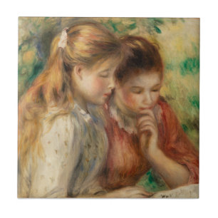 Läsning av två flickor - Renoir Impressionist-måln Kakelplatta