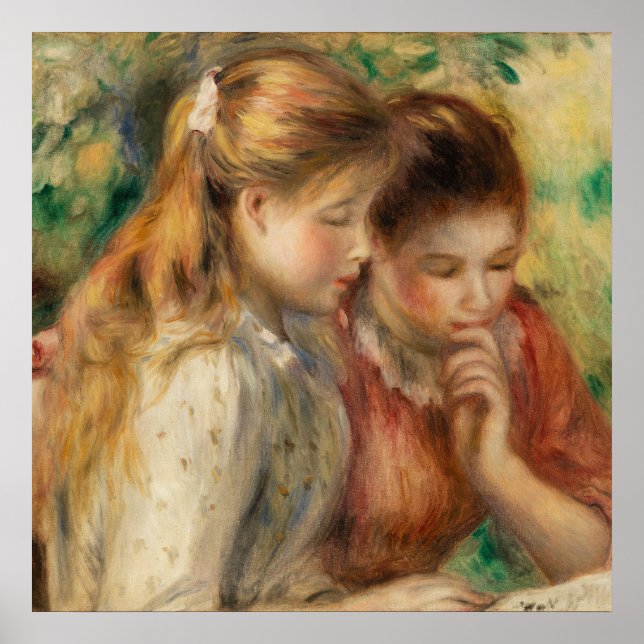 Läsning av två flickor - Renoir Impressionist-måln Poster (Framsidan)