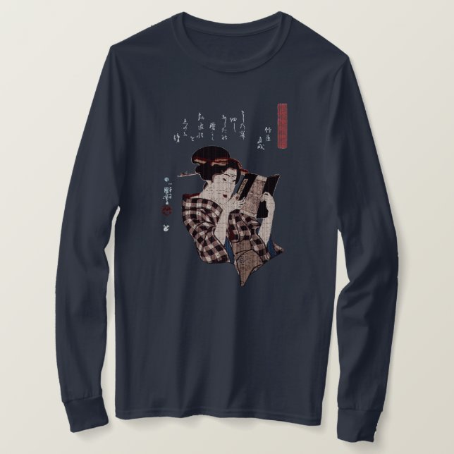 Läsning-Bedrövad japansk kvinna Tee Shirt (Design framsida)