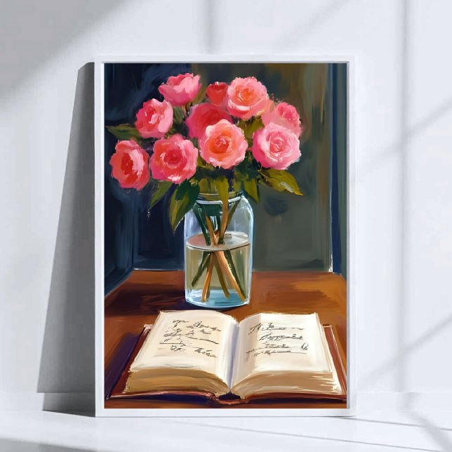 Läsning Hörna Rosa Ros Blomsterbukett Vattenfärg Poster (Skapare uppladdad)