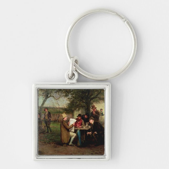 Läsning nyheterna fyrkantig silverfärgad nyckelring (Framsidan)