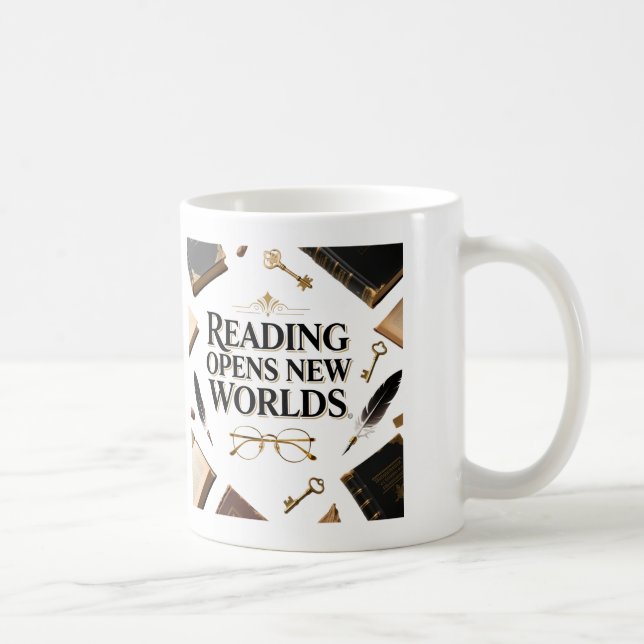 Läsning öppnar nya världar bokälskare grafi kaffemugg (Höger)