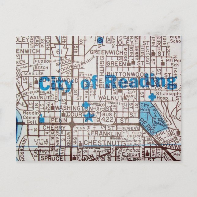 Läsning, PA Vintage Karta Vykort (Framsida)
