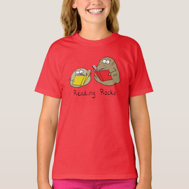 Läsning vaggar roliga bokbarnflicka T-tröja T Shirt (Framsida)