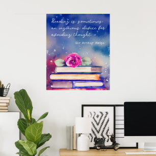 Läsoffert för vattenfärgsskript i bokar & Rosa ros Poster