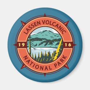 Lassen Volcanic National Park Retro Compass Emblem Magnet