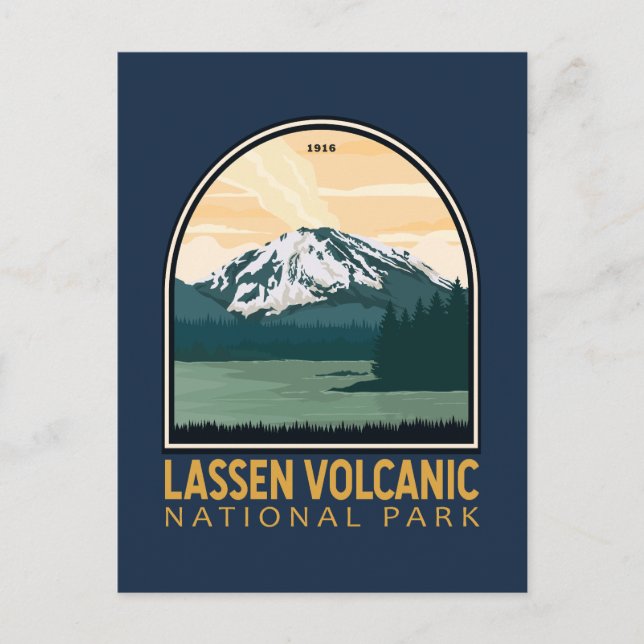 Lassen Volcanic National Park Vintage Emblem Vykort (Framsida)