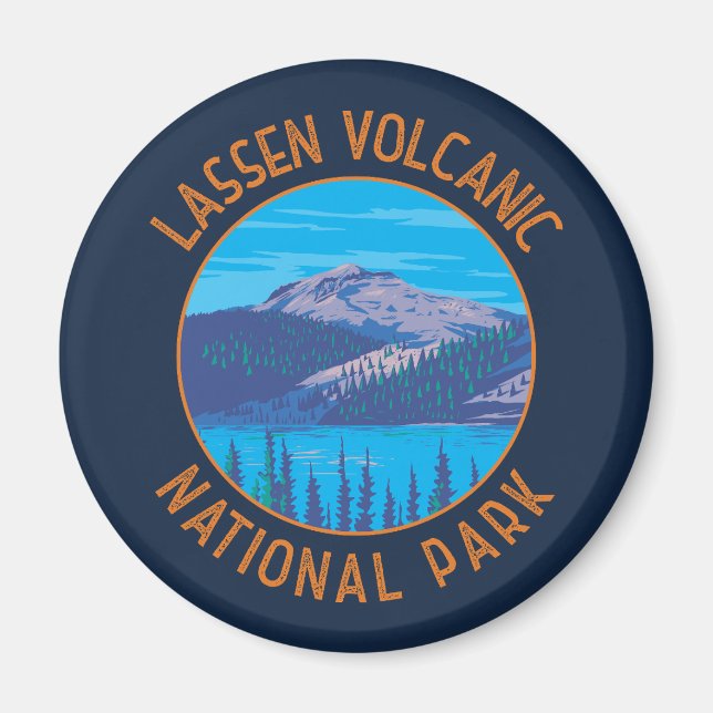Lassen Volcanics nationalpark Retro Distress Magnet (Framsidan)