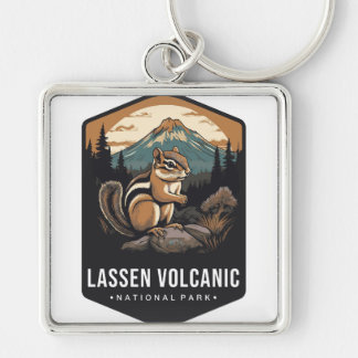 LASSEN VOLCANO NATIONAL PARK FYRKANTIG SILVERFÄRGAD NYCKELRING