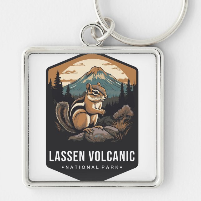LASSEN VOLCANO NATIONAL PARK FYRKANTIG SILVERFÄRGAD NYCKELRING (Framsidan)