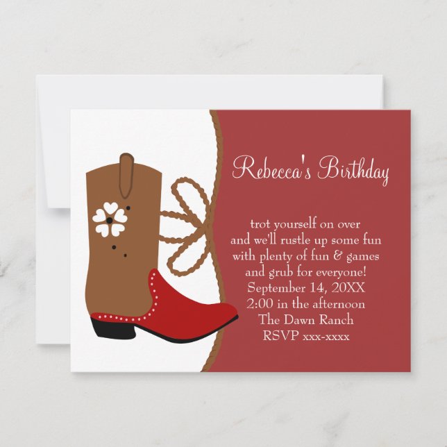 Lasso Cowgirl Birthday Inbjudningar (Framsida)