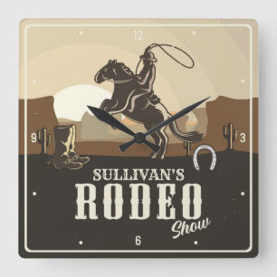 Lasso Roping Roundup ADD NAMN Western Rodeo Show Fyrkantig Klocka