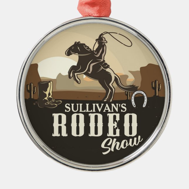 Lasso Roping Roundup ADD NAMN Western Rodeo Show Julgransprydnad Metall (Framsidan)