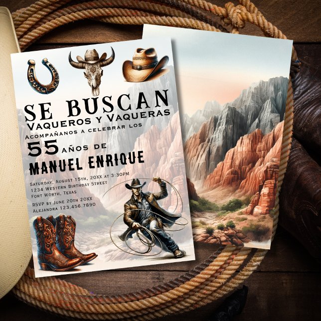Lasso Vaquero Spansk Western Cowboy 55-årsdag Inbjudningar (Skapare uppladdad)