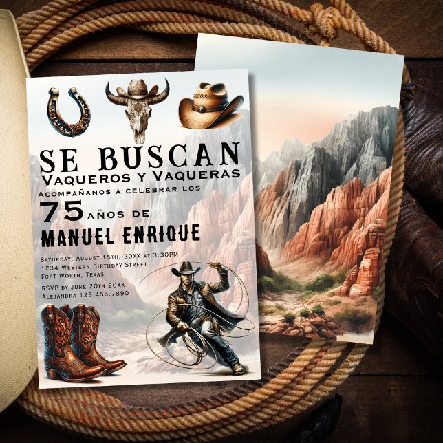 Lasso Vaquero Spansk Western Cowboy 75:e-födelseda Inbjudningar (Skapare uppladdad)