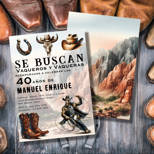 Lasso Vaquero Spanska Westerna Cowboy 40:e födelse Inbjudningar (Skapare uppladdad)