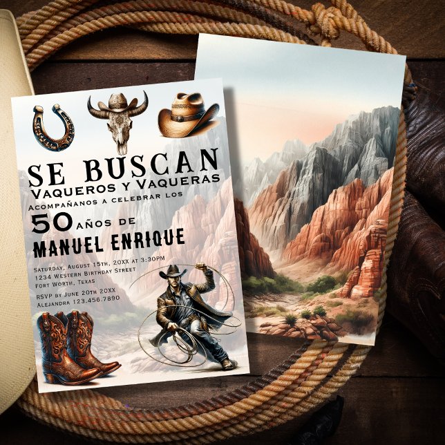 Lasso Vaquero Spanska Westerna Cowboy 50:e födelse Inbjudningar (Skapare uppladdad)