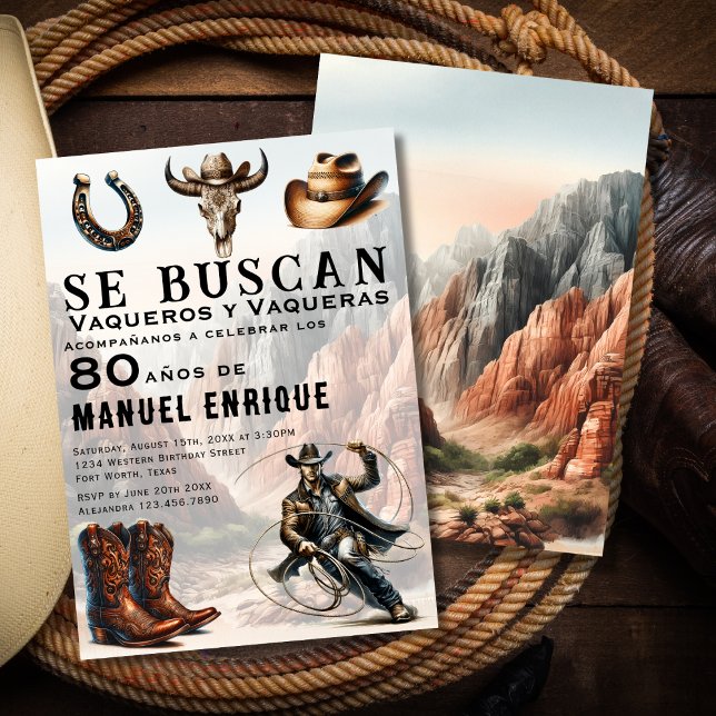 Lasso Vaquero Spanska Westerna Cowboy 80:e födelse Inbjudningar (Skapare uppladdad)