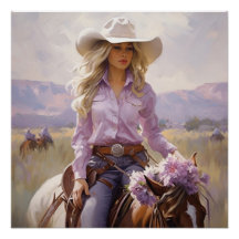 Lassoed Lavender: Cowgirl Wall Art