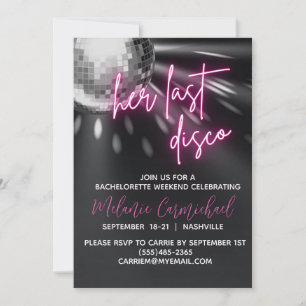 Last Disco Bachelorette Helg Itinerary Inbjudningar