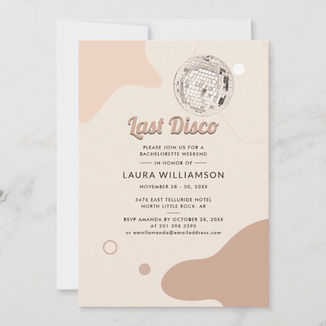 Last Disco Bachelorette Helg Party Itinerary Inbjudningar (Framsida)