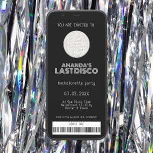Last Disco Bachelorette Silver Biljett Inbjudningar