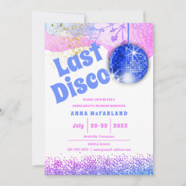 Last Disco Glam Retro Blue Rosa Bachelorette Inbjudningar
