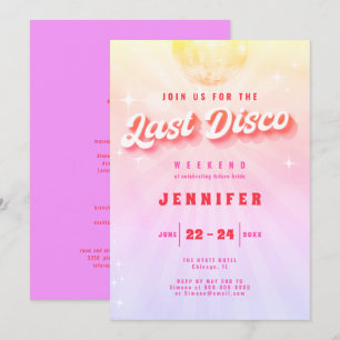 Last Disco Rainbow Retro Bachelorette Helg Inbjudningar