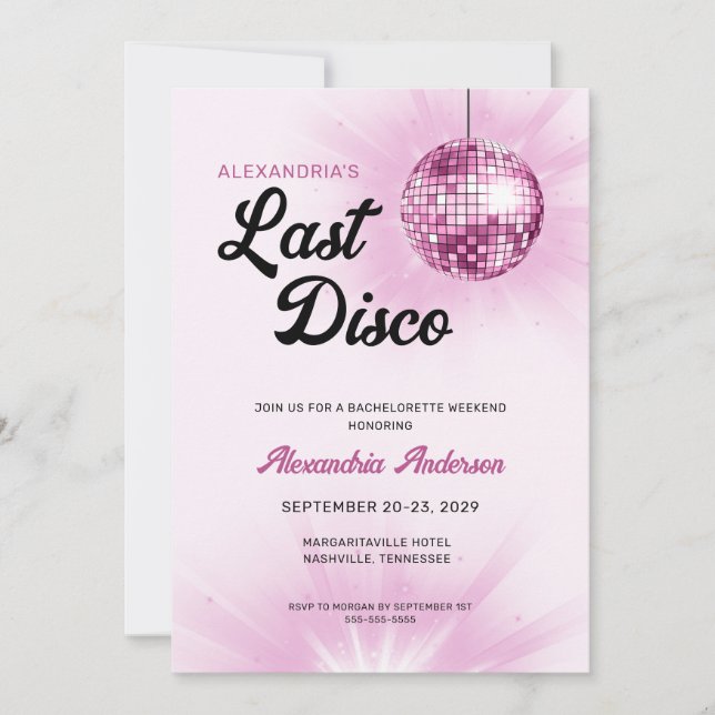 Last Disco Retro Bachelorette Helg Party Inbjudningar (Framsida)