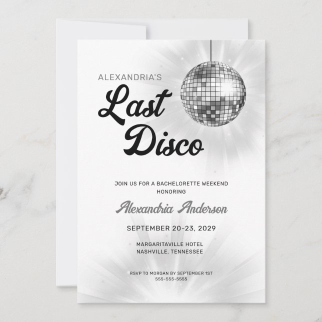 Last Disco Retro Bachelorette Helg Party Inbjudningar (Framsida)