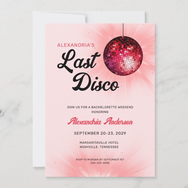 Last Disco Retro Bachelorette Helg Party Inbjudningar (Framsida)