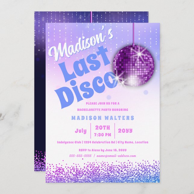 Last Disco Retro Bachelorette Inbjudningar (Fram/baksida)