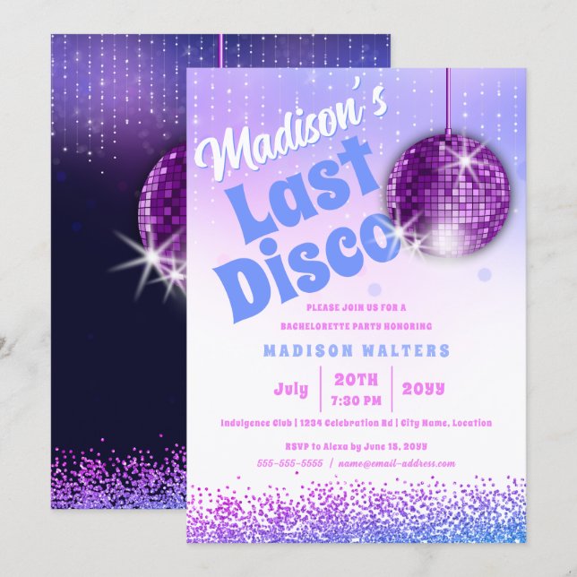 Last Disco Retro Bachelorette Inbjudningar (Fram/baksida)