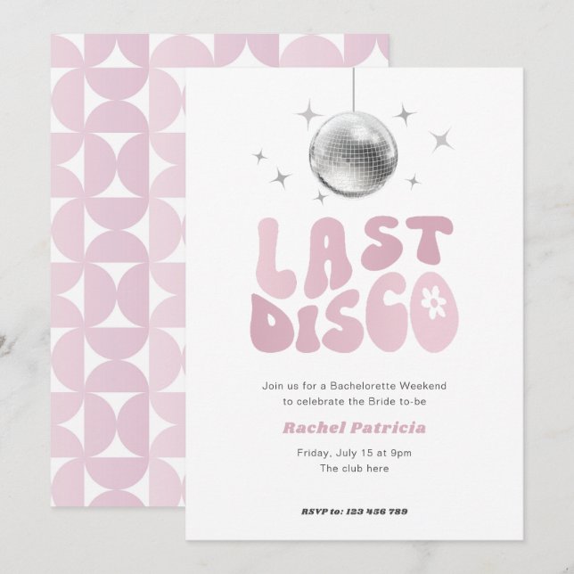 Last Disco, retro disco bachelorette Party Inbjudningar (Fram/baksida)