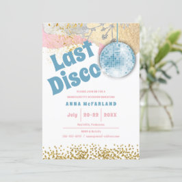 Last Disco Retro Glam Bachelorette Blue Guld Rosa Inbjudningar