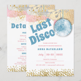 Last Disco Retro Glam Bachelorette Blue Guld Rosa Inbjudningar