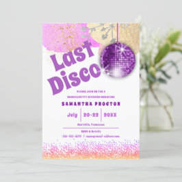 Last Disco Retro Glam Lila Guld Bachelorette Inbjudningar