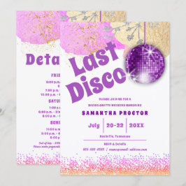 Last Disco Retro Glam Lila Guld Bachelorette Inbjudningar