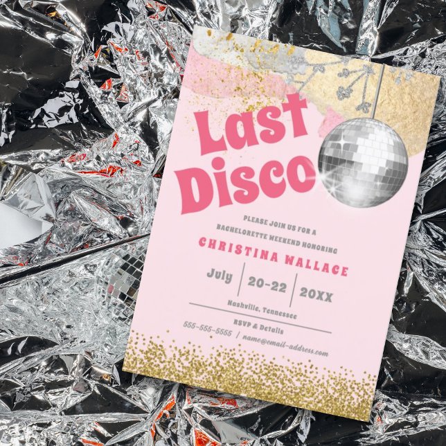 Last Disco Retro Glam Rosa Guld Bachelorette Inbjudningar (Skapare uppladdad)