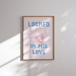 Låst i Hans Kärlek Rosa Heart Nyckel Pastel Poster