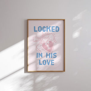Låst i Hans Kärlek Rosa Heart Nyckel Pastel Poster