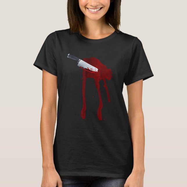 Last Minute Spooky Fake Blood Stab Wound Knife Sta T Shirt (Framsida)