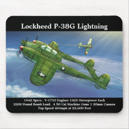 Låst P-38G Blixtflygplan Musmatta